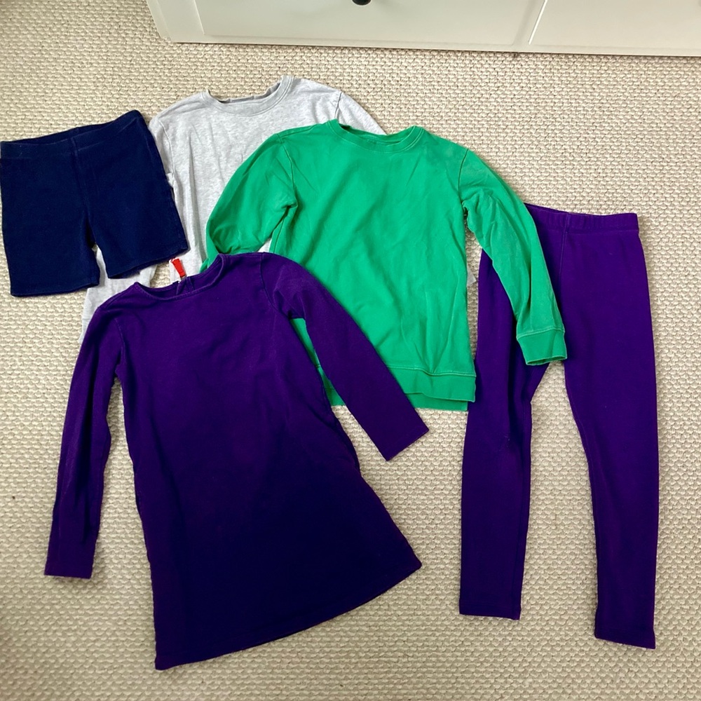 Primary Kids bundle size 8-9 tunics, dress, cozy leggings, bike shorts